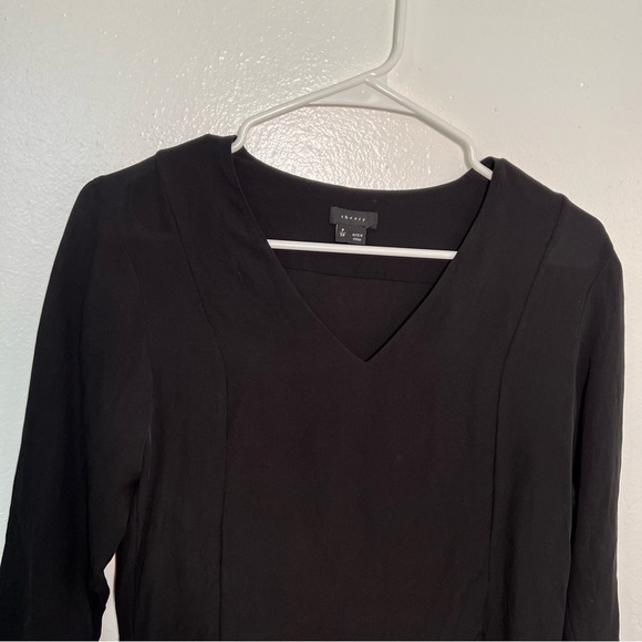 Theory Silk Blouse Black 3/4 Sleeve V-Neck - Picture 4 of 10